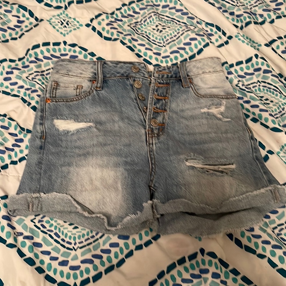 high rise ripped jean shorts
